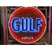 Original Gulf Dealer Porcelain Sign with Animated Neon 60" Diameter