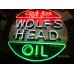 New "Ask for Wolf's Head Oil" Porcelain Neon Sign - 36" Diameter